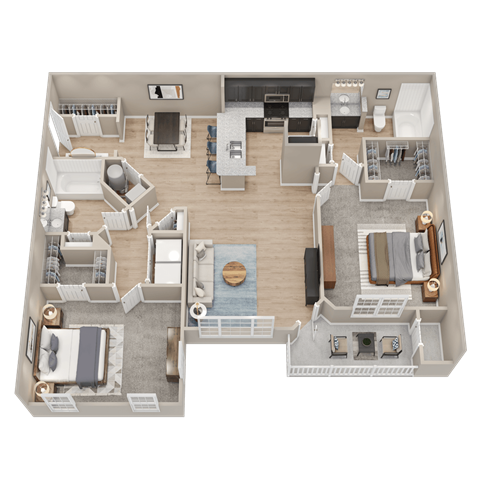 Floor plan for 2 beds, 2 baths, 1200 sqft